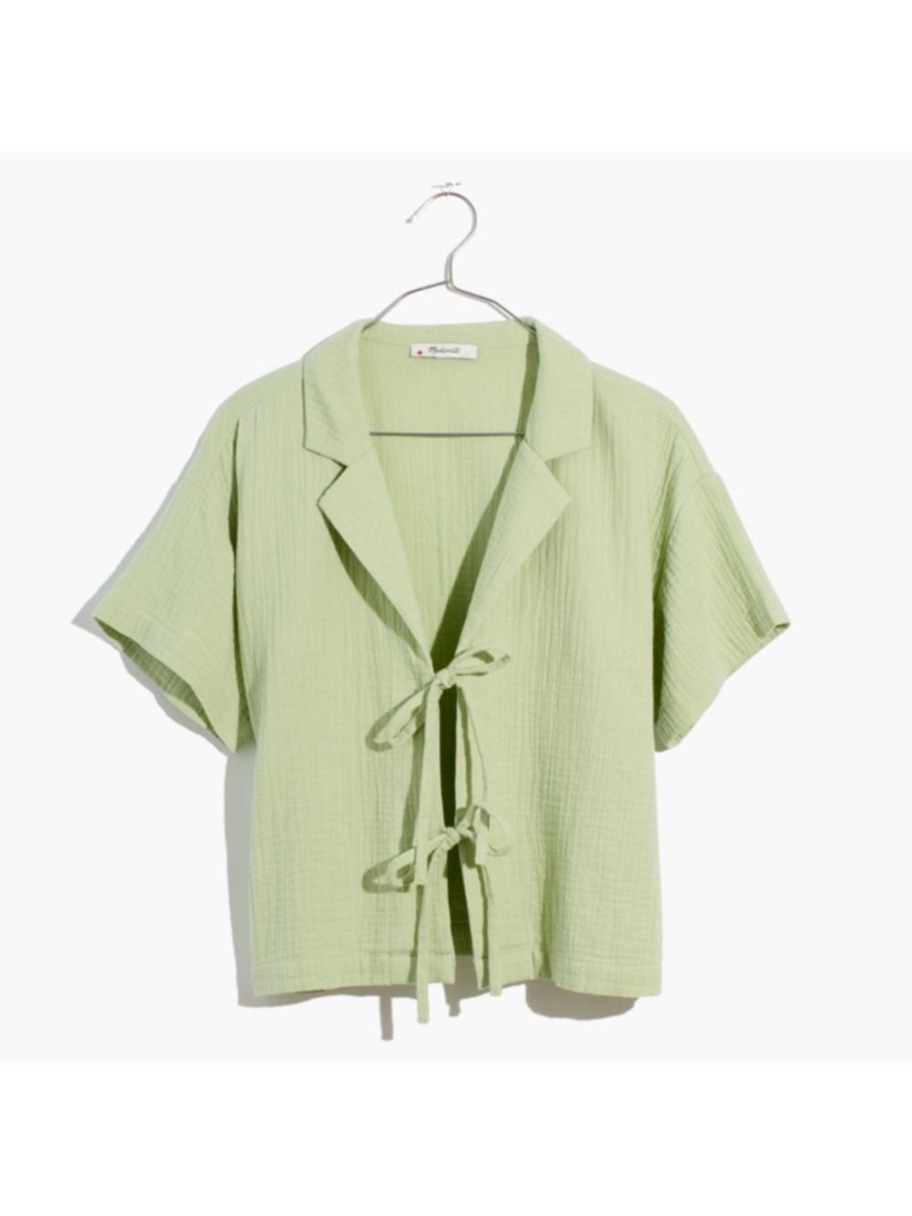Lightestspun Tie-Front Cover-Up Crop Shirt light green sz M nf561